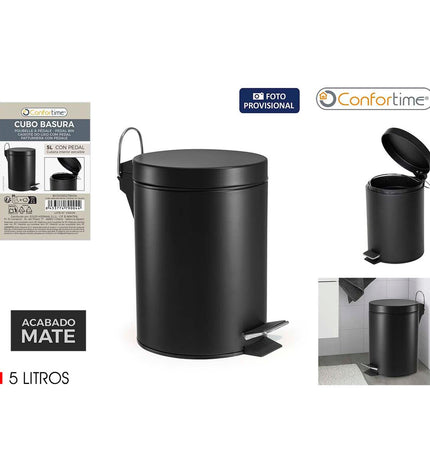 Six black Confortime 5L pedal bins for household storage and organization, with foot pedal operation for hands-free use.