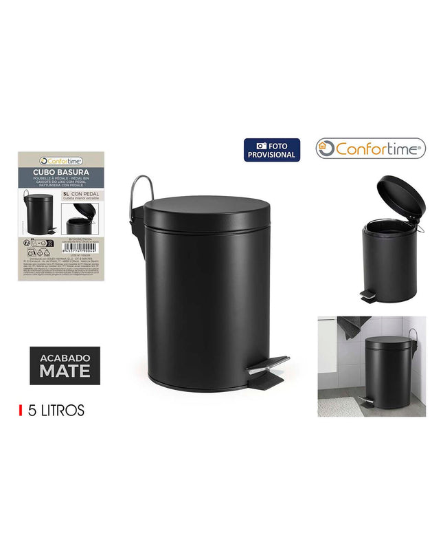 Six black Confortime 5L pedal bins for household storage and organization, with foot pedal operation for hands-free use.