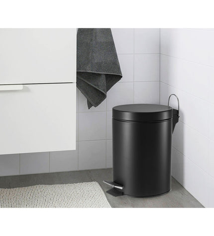 Set of six black Confortime 5L pedal waste bins for home and kitchen storage, with sturdy foot pedals for hands-free use.
