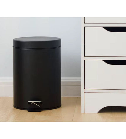 Set of six black 5-liter Confortime Pedaalemmer trash bins for home kitchen storage and organization.