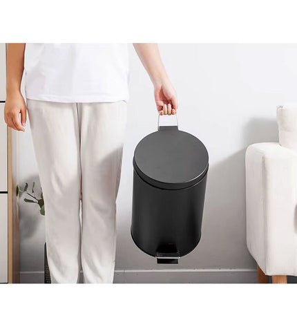 Set of six Confortime black 5L pedal trash bins for home kitchen storage and organization, with foot pedal opening.