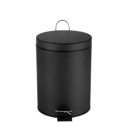 Set of six black 5L Confortime Pedaalemmer trash bins, ideal for home kitchen storage and organization.