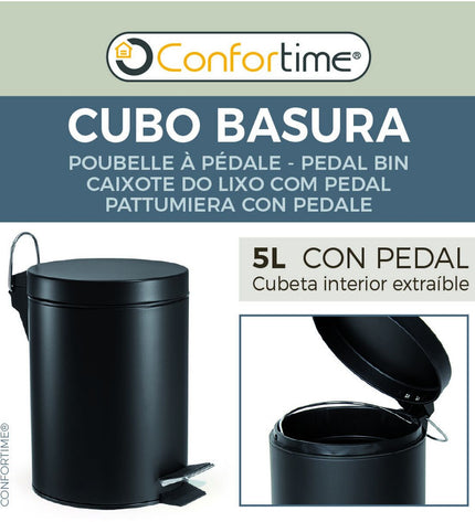 Six Confortime black 5L pedal trash cans for home and kitchen storage, made for efficient waste organization.