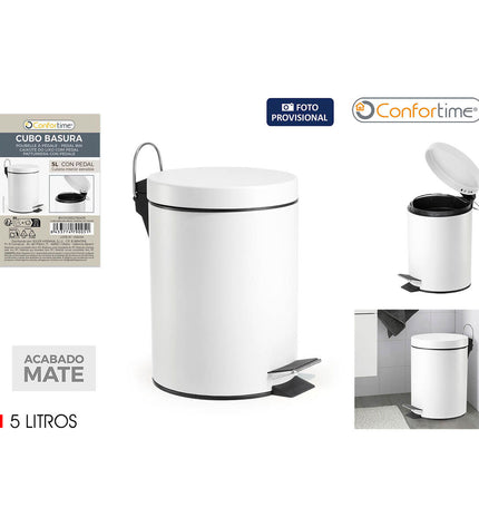 Six white Confortime 5L pedal waste bins for household kitchen storage and organization, with foot pedal opening.