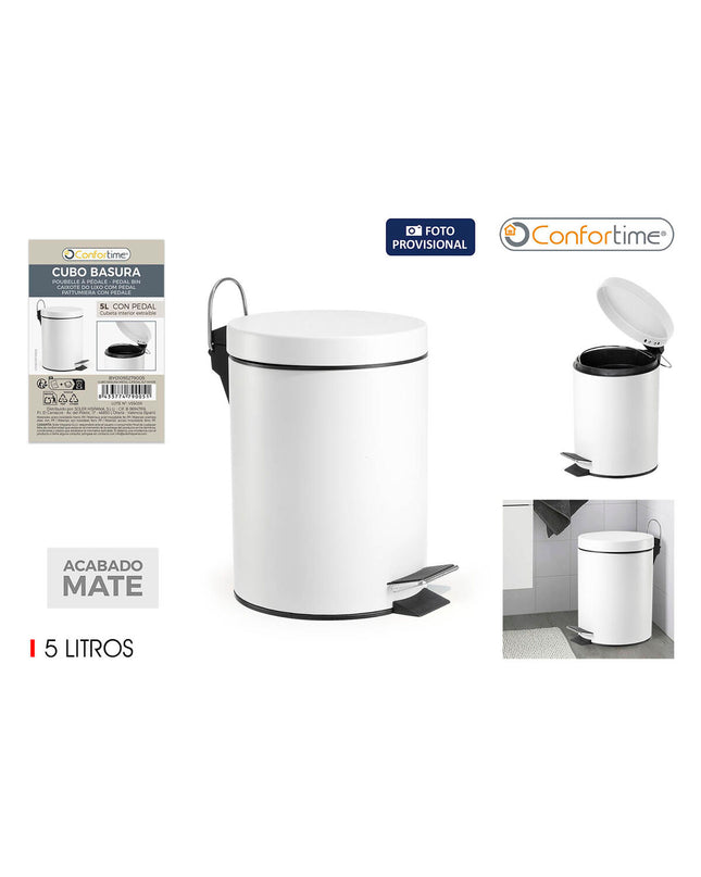 Six white Confortime 5L pedal waste bins for household kitchen storage and organization, with foot pedal opening.