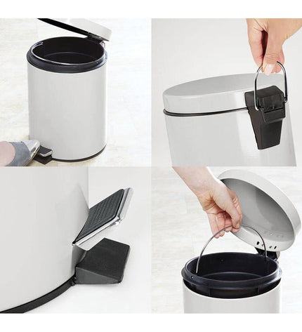 Set of six white 5L Confortime Pedaalemmer trash bins for home kitchen storage and waste organization.