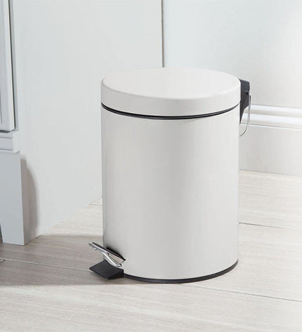Six white 5-liter Confortime Pedaalemmer trash cans for home kitchen storage and organization.