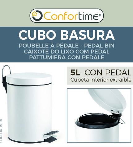 Set of six white Confortime 5L pedal bins, ideal for home kitchen storage and organization.