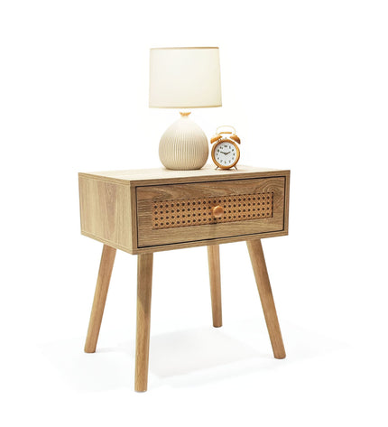 Pair of MobleKit brown nightstands with 40x30x45 cm dimensions, featuring a simple design for bedroom or living room decor.