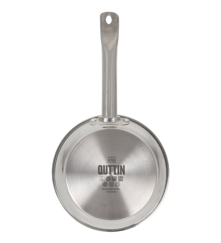 Set of four Quttin Caesar stainless steel pans, 26 cm diameter, ideal for home cooking and kitchen use.
