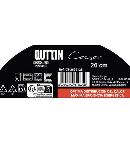 Set of four Quttin Caesar stainless steel pans, 26 cm diameter, suitable for home cooking and kitchen use.