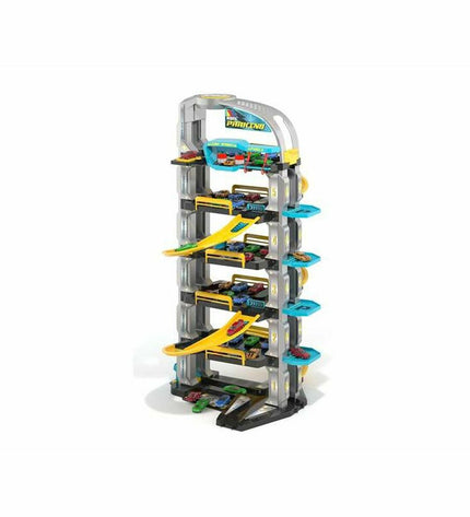 Moltó Future parking garage toy with six levels, designed for dolls and action figures, featuring detailed multi-story structure.