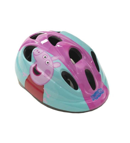 Pink Peppa Pig kids' bike helmet, sporty outdoor design for children, featuring Peppa Pig branding and ventilation holes.