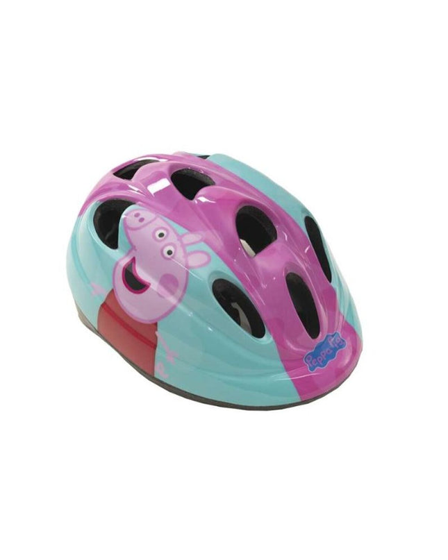 Pink Peppa Pig kids' bike helmet, sporty outdoor design for children, featuring Peppa Pig branding and ventilation holes.