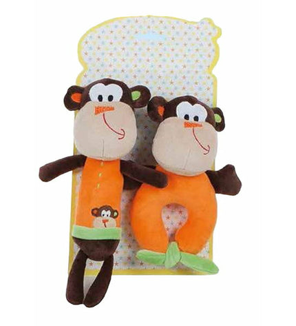 Two soft fabric baby rattles shaped like monkeys from BigBuy Fun, 18 cm, ideal for young children's play and sensory development.