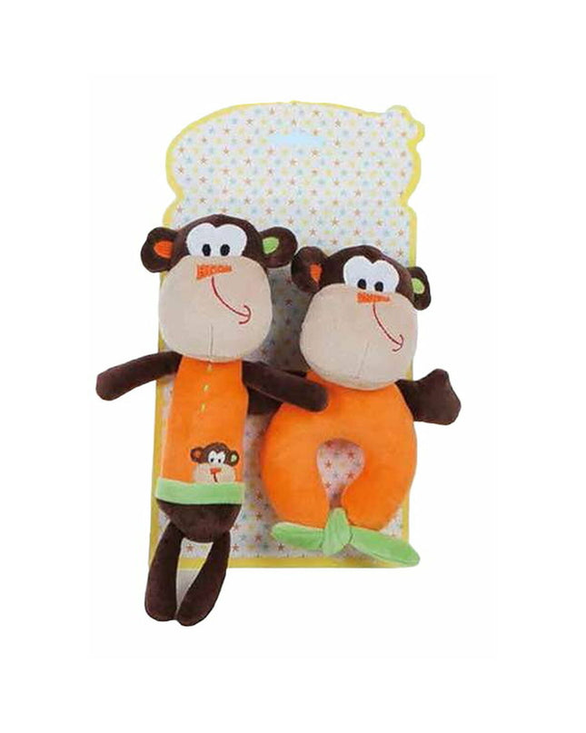 Two soft fabric baby rattles shaped like monkeys from BigBuy Fun, 18 cm, ideal for young children's play and sensory development.