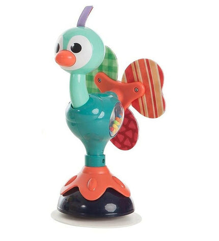 Baby rattle with a peacock design on a suction cup, measuring 25x12 cm, from BigBuy Fun's baby toy collection.