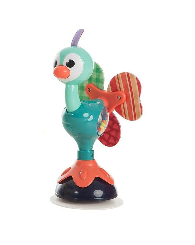 Baby rattle with a peacock design on a suction cup, measuring 25x12 cm, from BigBuy Fun's baby toy collection.