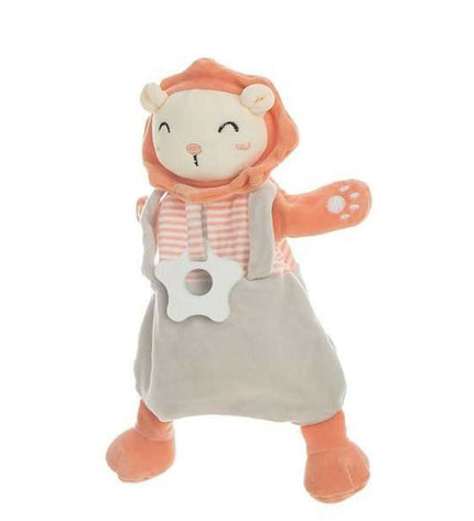 Soft plush lion puppet rattle toy by BigBuy Fun, 35 cm, designed for kids, featuring a friendly lion face and textured rattle inside.