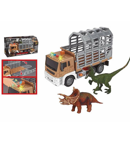 BigBuy Fun 1:16 scale dinosaur truck toy, detailed vehicle for children, featuring colorful dinosaur designs and realistic features.
