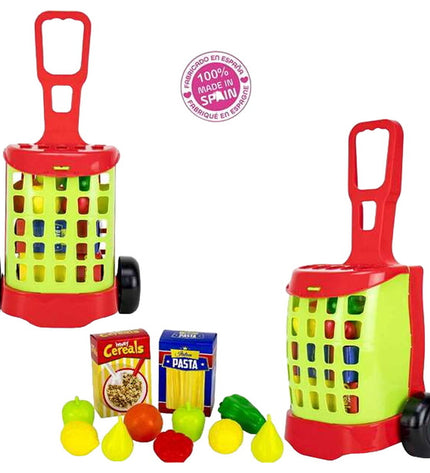 BigBuy Fun 32-piece toy shopping cart with colorful plastic components, suitable for imaginative play and role-playing games.