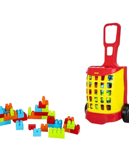 BigBuy Fun Bouwspel 32 Onderdelen Trolley toy with colorful building blocks and tools in a sturdy trolley for creative play.