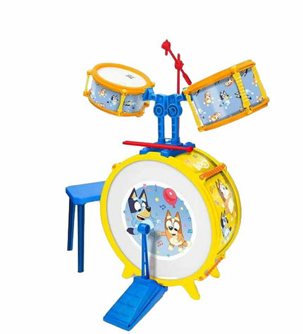 Bluey children's toy drum set, blue color, 55x36x38 cm, suitable for kids, part of musical instruments and toys collection.