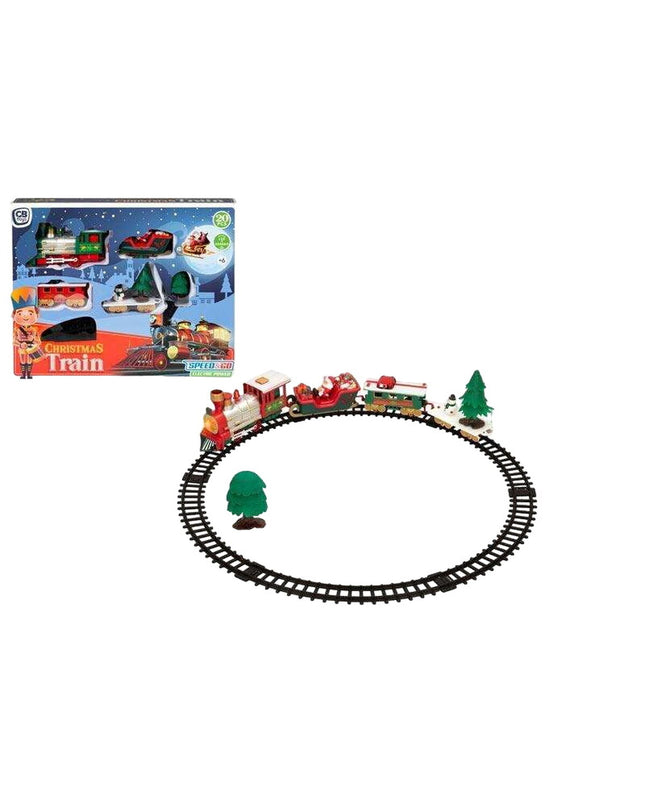 Speed & Go electric train set with 20 pieces, including train, tracks, and accessories, on a plain background.