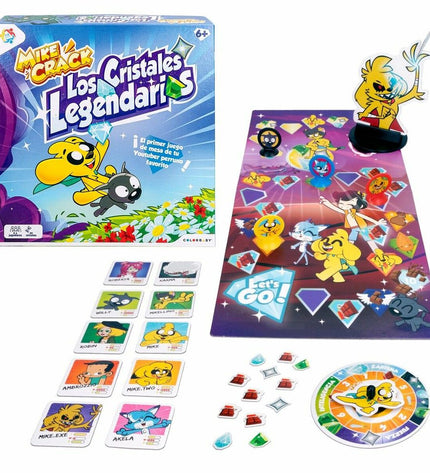 Mikecrack Legendarios Cristales bordspel with colorful game pieces and vibrant game board, designed for fun gameplay.
