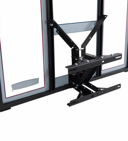 Lifetime basketball hoop with 121 cm backboard, ideal for outdoor play and sports, shown in a backyard setting.
