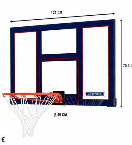 Lifetime basketball hoop with 121 cm backboard, suitable for outdoor sports and games, designed for children and youth play.
