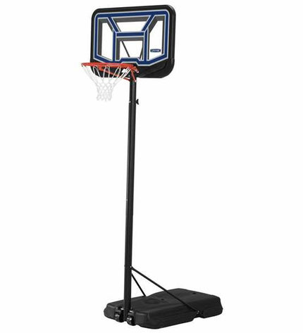 Lifetime basketball hoop with a clear backboard, orange net, and sturdy metal pole for outdoor sports and recreational play.