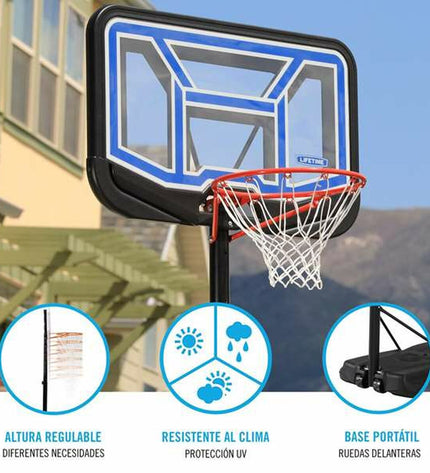 Lifetime basketball hoop for outdoor sports, featuring a sturdy backboard and net for recreational basketball play.
