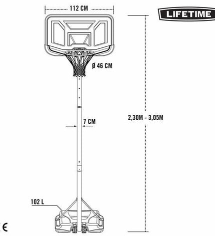 Lifetime basketball hoop for outdoor sports, showing the basketball net and backboard in a sporting environment.