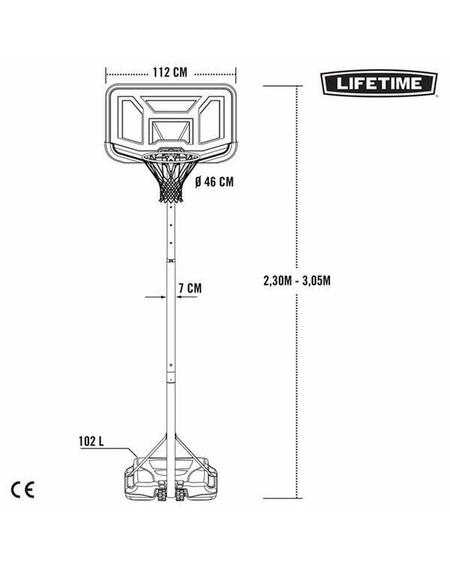 Lifetime basketball hoop for outdoor sports, showing the basketball net and backboard in a sporting environment.
