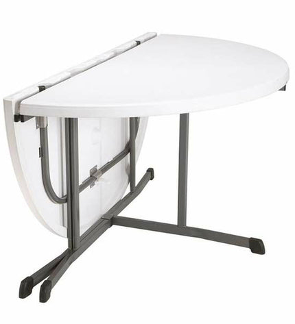 Lifetime round folding table, 152 cm diameter, suitable for outdoor camping and sports, shown in a natural outdoor setting.