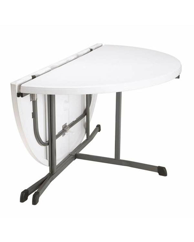Lifetime round folding table, 152 cm diameter, suitable for outdoor camping and sports, shown in a natural outdoor setting.