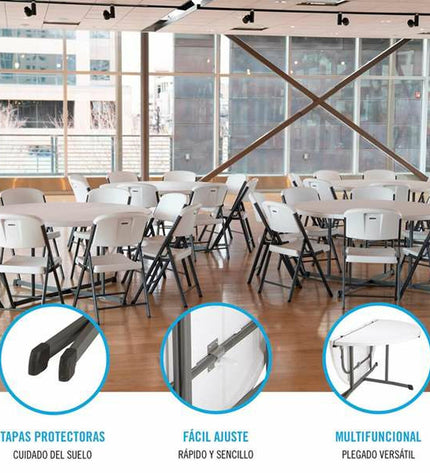 Lifetime round folding table, 152cm diameter, suitable for outdoor camping and outdoor activities, with sturdy surface and legs.
