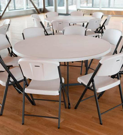 Lifetime round folding table, 152 cm diameter, outdoor camping and sports table, sturdy and portable for outdoor activities.