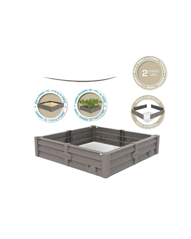 Smoby plastic sandbox with 77x76x17 cm dimensions and 60L capacity, suitable for outdoor play and children's toys.