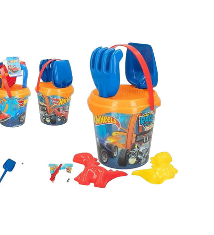 Hot Wheels strand speelgoedset with orange and blue race cars, 18 cm long, perfect for outdoor play and racing fun.