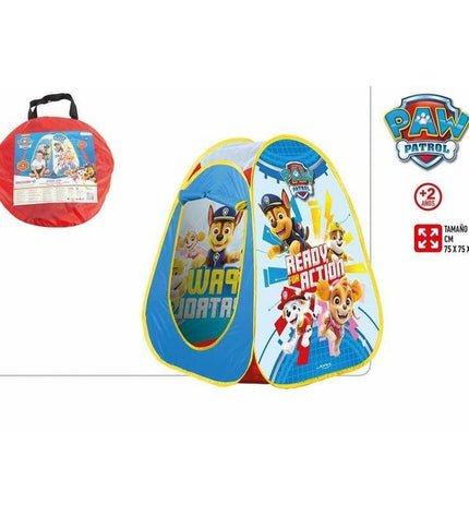 Colorful Paw Patrol kids' camping tent measuring 75x75x90 cm, ideal for outdoor play and imaginative adventures.