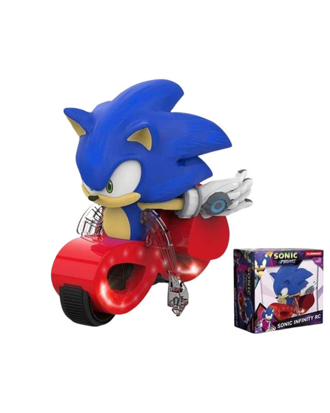 Sonic remote-controlled toy car in blue, 25x15x25 cm, designed for children, with detailed wheels and sleek body.