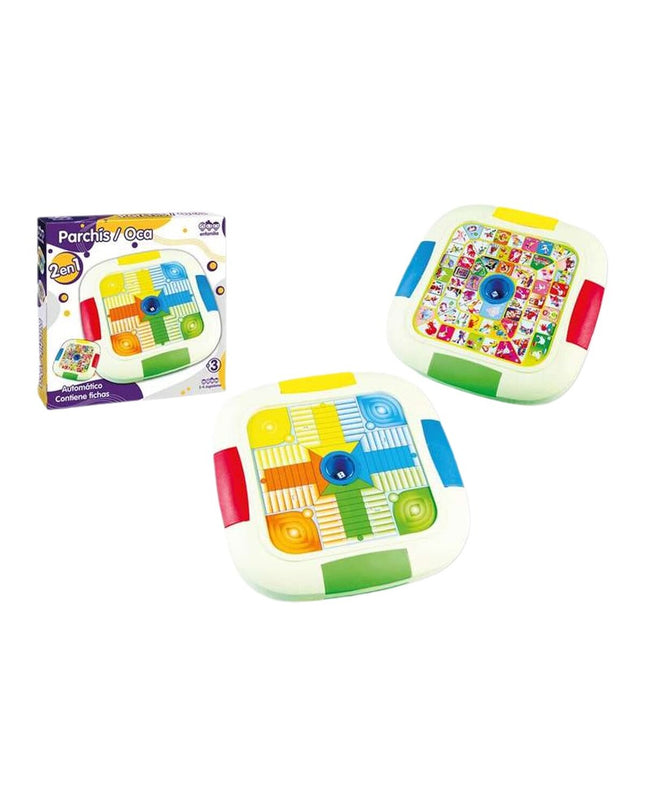 BigBuy Fun Parchis en Oca game board, 30 cm, colorful wooden game for kids and family fun, includes game pieces and dice.