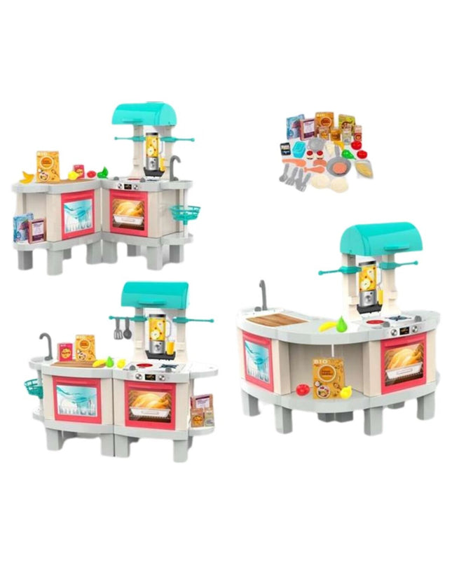 Chicos speelgoedkeuken in vrolijk ontwerp met oven, gootsteen en speelruimte voor kinderen, afmetingen 104x37x100 cm