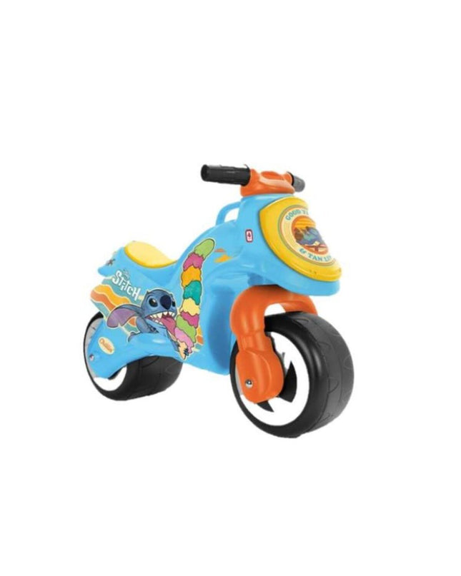 Stitch Loopmotor toy, colorful ride-on vehicle with sporty design, suitable for outdoor play, featuring bright blue and yellow accents.