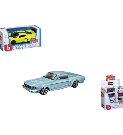 Bburago toy vehicle, detailed die-cast car in vibrant colors, displayed on a plain background, perfect for collectors and play.