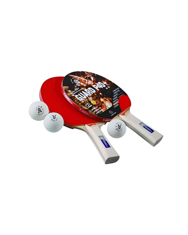 Outdoor ping pong set by Ocio Trends featuring table tennis paddles, balls, and a net on a wooden table.