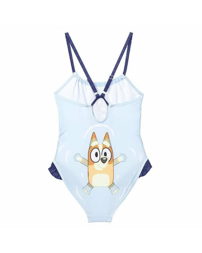 Bluey girls' light blue swimwear for sports and watersports, featuring a comfortable fit and vibrant blue color.