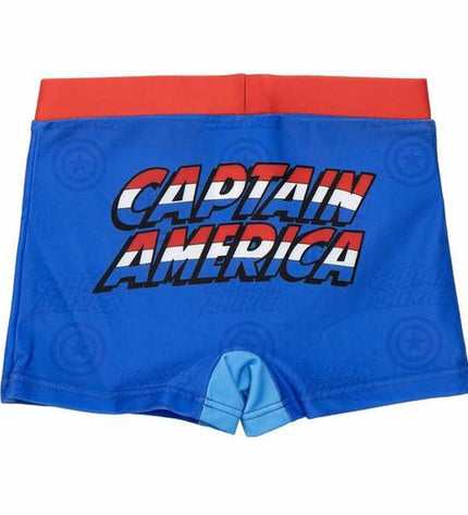 Dark blue boys' The Avengers swim trunks for 4-year-olds, featuring superhero-themed design, suitable for sports and watersports.